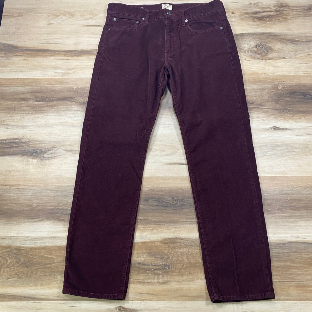 J.Crew 770 Straight Corduroy Pants 32x30 Slim Fit Burgundy Maroon Cotton Stretch